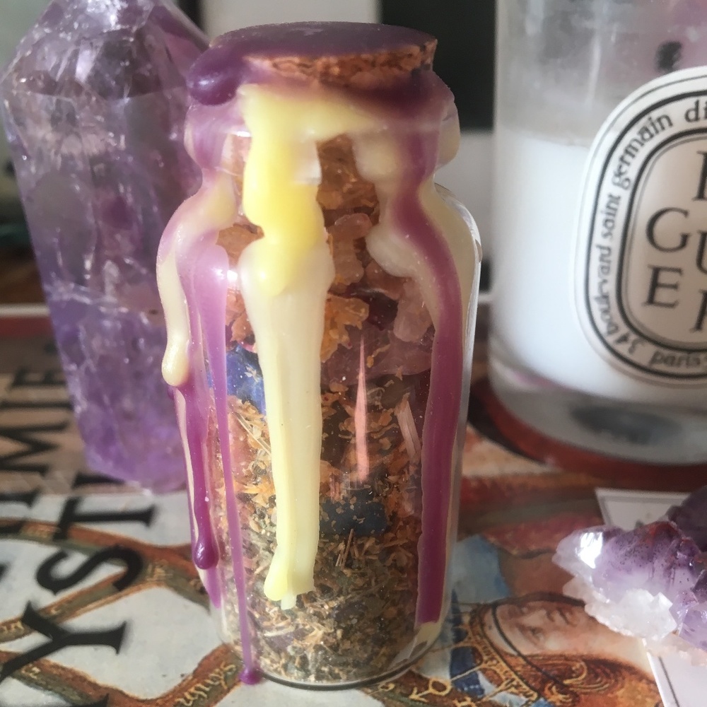 Spell jar/ witch bottle themed for beauty and success- herbs crystals handmade - Picture 6 of 7